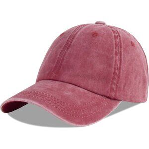 Unisex Washed-burgundy Baseball Cap Cotton Fits Washed Denim Adjustable Hat